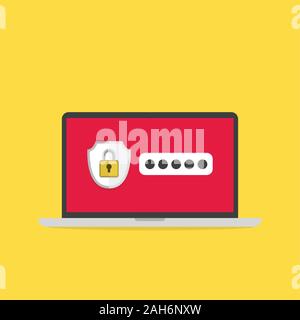 Computer portatile con password una notifica sul blocco dello schermo. vettore Illustrazione Vettoriale