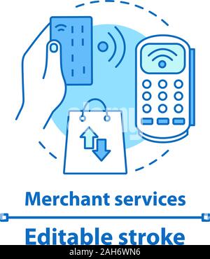 Merchant Services concetto icona. La tecnologia NFC. Pagamento Contactless idea sottile linea illustrazione. Shopping. L'acquisto. Il vettore isolato schizzo. Illustrazione Vettoriale