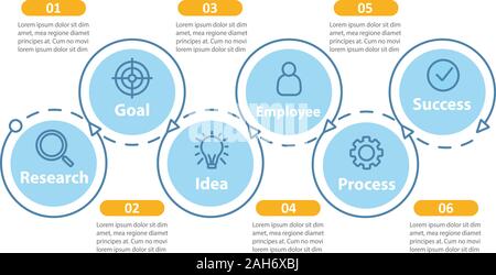 Impostazione obiettivo e raggiungere il vettore modello infografico. Le ambizioni e il successo. Idea di realizzazione. Per la visualizzazione di dati con sei passaggi e opzioni. Process Illustrazione Vettoriale