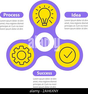 Idea realizzazione vettore modello infografico. Gestione di progetto. Presentazione aziendale gli elementi di design. Per la visualizzazione di dati con tre passaggi, opzioni. Illustrazione Vettoriale