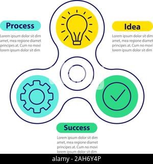 Idea realizzazione vettore modello infografico. Gestione di progetto. Presentazione aziendale gli elementi di design. Per la visualizzazione di dati con tre passaggi, opzioni. Illustrazione Vettoriale