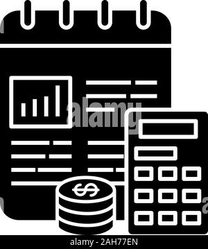 Pianificazione finanziaria icona glyph. Budgeting. Mutui e Finanziamenti. Contabilità Finanziaria e Contabilità. Il calcolo dei costi. Simbolo di Silhouette. S negativa Illustrazione Vettoriale