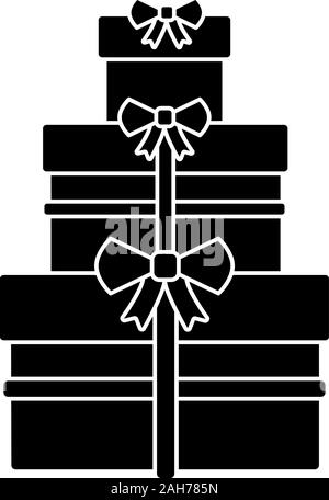 Doni scatole icona glyph. Nozze, Anno nuovo, regali di compleanno. Holiday celebrazione. Simbolo di Silhouette. Lo spazio negativo. Vettore illustrazione isolato Illustrazione Vettoriale