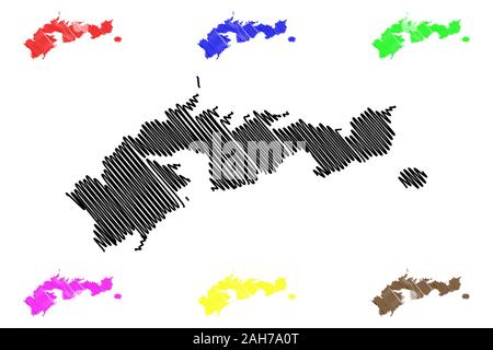 Distretto orientale, Samoa americane (costituite in famiglie disorganizzate e il territorio degli Stati Uniti, Stati Uniti d'America) mappa illustrazione vettoriale, scribble sketch abbiamo Illustrazione Vettoriale