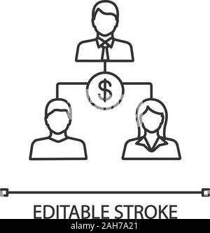 Dollar transazioni icona lineare. Banking. Linea sottile illustrazione. Le operazioni finanziarie. Gli investitori. Il rimborso. La cooperazione finanziaria. Joint Stock Company. Illustrazione Vettoriale