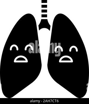Triste polmoni umani icona glyph. Malattie respiratorie, problemi. Malsano sistema polmonare. Simbolo di Silhouette. Lo spazio negativo. Vettore illustratio isolato Illustrazione Vettoriale