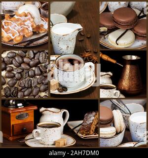 Serie di immagini di caffè e dolci in stile vintage Foto Stock