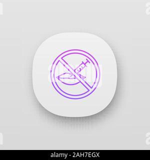 Le labbra di neurotossina divieto di iniezione icona app. Arrestare labbra augmentation. Neuro tossina all'interno di iniezione vietato segno. UI/UX interfaccia utente. Web o mobi Illustrazione Vettoriale