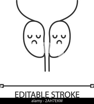 Triste della ghiandola prostatica icona lineare. Salute dell'uomo. Linea sottile illustrazione. Sistema riproduttivo maschile malattie. Simbolo di contorno. Il vettore isolato drawi contorno Illustrazione Vettoriale