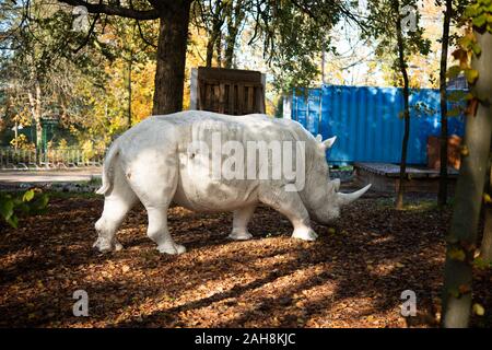 Statua fuori un rinoceronte bianco o rinoceronte nel bosco Foto Stock