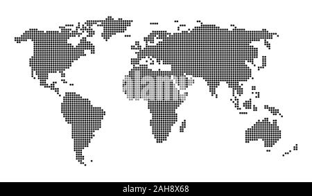 Tratteggiata blu Pixeled mappa del mondo Design Vettoriali Illustrazione Vettoriale