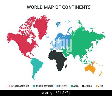 Mappa mondiale dei continenti disegno vettoriale Illustrazione Vettoriale