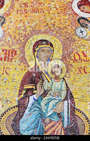 Mosaico raffigurante la Vergine Maria con il Bambino Gesù Foto Stock