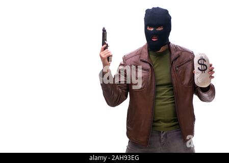 Il rapinatore indossando passamontagna isolati su sfondo bianco Foto Stock