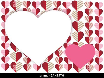 Cuori di carta su sfondo bianco per il giorno di san valentino card con spazio per testo / rosa e rosso modello cuore astratto sfondo texture seamless Foto Stock