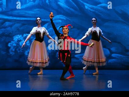 Malaga, Spagna. Il 26 dicembre, 2019. Ballerini di San Pietroburgo eseguire sul palco durante il primo atto di una scena da il Lago dei Cigni di balletto al Teatro Cervantes. Il balletto classico di San Pietroburgo in scena dal coreografo Andrei Batalov è la più alta espressione culturale di danza russa ed è venuto alla città di Malaga come parte della danza stagione 2019-2020. Credito: SOPA Immagini limitata/Alamy Live News Foto Stock