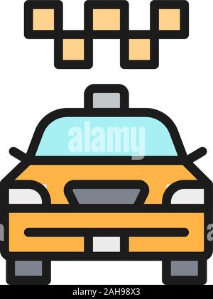 Cabina, taxi, city car, trasporto pubblico colore piatto icona linea. Illustrazione Vettoriale