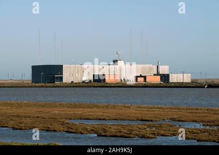 La BBC World Service edificio trasmettitore Orfodness Suffolk REGNO UNITO Foto Stock