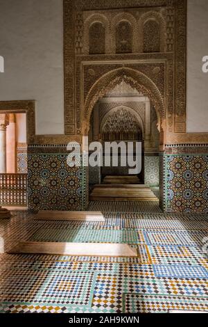 Camera di sepoltura di Lalla Messaouda, Tombe Saadiane in Marrakech, Marocco Foto Stock