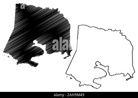 Guanica comune (Commonwealth of Puerto Rico, Porto Rico, PR, costituite in territori degli Stati Uniti) mappa illustrazione vettoriale, scribble Illustrazione Vettoriale