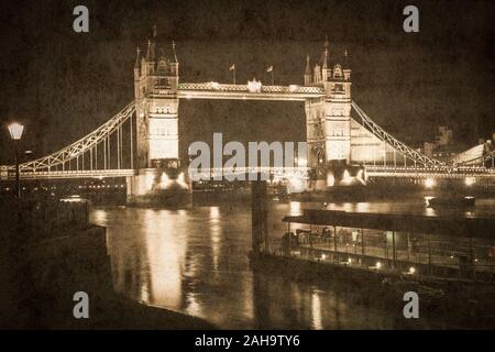 Il Tower Bridge di Londra, picture rétro in stile vintage Foto Stock