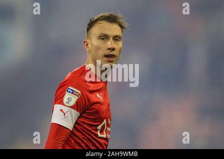 26 dicembre 2019, Oakwell, Barnsley, Inghilterra; Sky scommessa campionato, Barnsley v West Bromwich Albion : Cauley Woodrow (9) di Barnsley durante il gioco Credito: Mark Cosgrove/news immagini Foto Stock