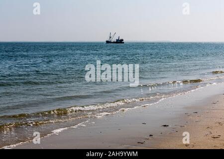 Strand, Meer, Fischkutter, Horizont, Hoernum, Sylt Foto Stock