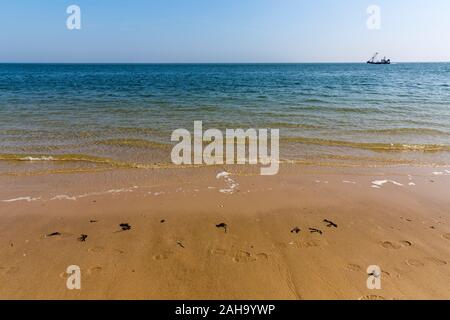 Strand, Meer, Fischkutter, Horizont, Hoernum, Sylt Foto Stock