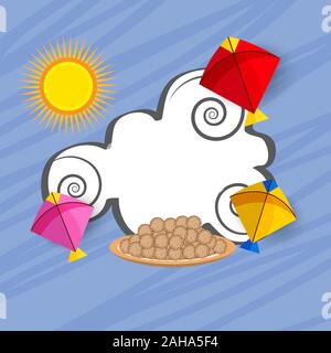 Illustrazione vettoriale di uno sfondo per il Festival indiano Happy Makar Sankranti. Foto Stock