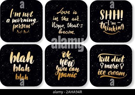 Gli adesivi con disegnati a mano tipografia lettering iscrizioni. Illustrazione Vettoriale