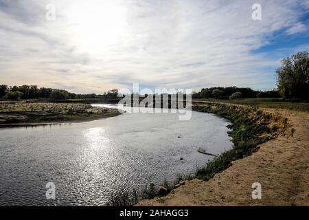 26.10.2019, Olfen, Renania settentrionale-Vestfalia, Germania - Lippe, fiume e lo sviluppo di aree inondabili della Lippe vicino Haus Vogelsang, qui un vicino-riv naturale Foto Stock