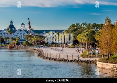 Orlando, Florida. Dicembre 18. 2019. Vista panoramica di Disney Boardwalk Resort area di Lake Buena Vista Foto Stock