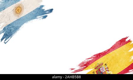 Le bandiere di Argentina e Spagna su sfondo bianco Foto Stock