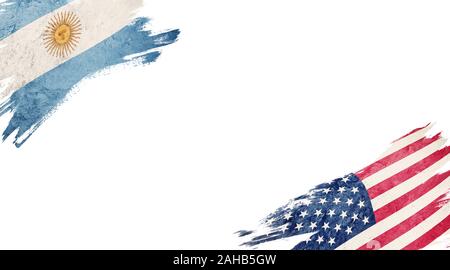 Le bandiere di Argentina e Stati Uniti d'America su sfondo bianco Foto Stock