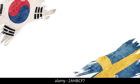 Le bandiere della Corea del Sud e in Svezia su sfondo bianco Foto Stock