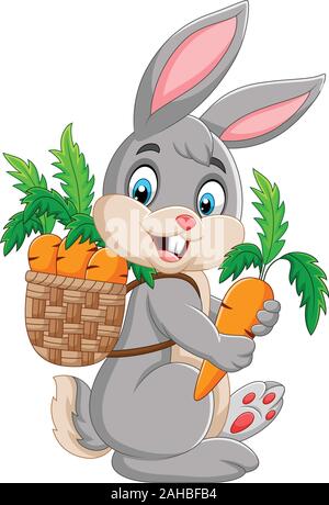 Coniglietto di pasqua che trasportano cesto pieno di carote Illustrazione Vettoriale
