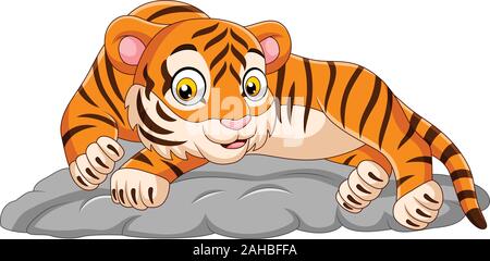 Cartoon tiger che stabilisce su pietra Illustrazione Vettoriale