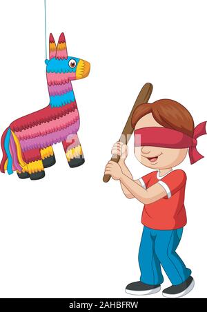 Cartoon boy colpendo pinata gioco Illustrazione Vettoriale