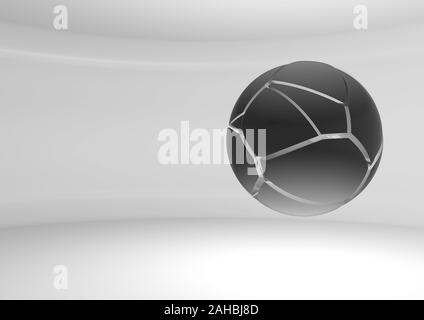 Abstract di nero sfera volanti con frammentazione caotica è in un vuoto di camera bianca, rendering 3D illustrazione Foto Stock