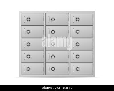 Banca di armadietti su uno sfondo bianco. Illustrazione Vettoriale. Foto Stock