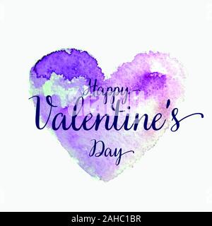 Dipinti ad acquerello cuore lilla, elemento per il design. Wedding, invito il giorno di San Valentino, testo Foto Stock