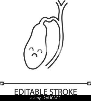 Triste della colecisti icona lineare. Linea sottile illustrazione. Malsano sistema digestivo. Malattie della cistifellea. Simbolo di contorno. Il vettore isolato disegno di contorno Illustrazione Vettoriale