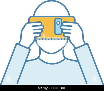 VR cartone icona di colore. Piattaforma di realtà virtuale. Fatto a mano VR auricolare con lo smartphone. La realtà virtuale lettore. Isolato illustrazione vettoriale Illustrazione Vettoriale