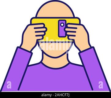 VR cartone icona di colore. Piattaforma di realtà virtuale. Fatto a mano VR auricolare con lo smartphone. La realtà virtuale lettore. Isolato illustrazione vettoriale Illustrazione Vettoriale