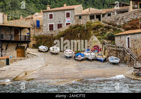 Seascape di port de Valldemossa, Maiorca, isole Baleari, Spagna Foto Stock