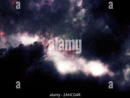 Spazio esterno illustrazione a tema con viola nebula nuvole. Foto Stock
