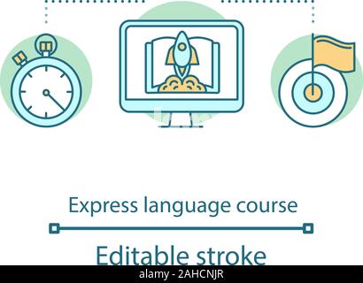 Esprimere il corso di lingua per il concetto begginers icona. Iniziate il processo di apprendimento idea sottile linea illustrazione. L'E-learning. La formazione a distanza. Vettore outlin isolato Illustrazione Vettoriale