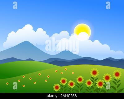 Giornata di sole nella bella campagna Illustrazione Vettoriale