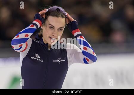 Heerenveen, Paesi Bassi. 28 dicembre, 2019. HEERENVEEN, ghiaccio Thialf Stadium, 28-12-2019, stagione 2019/2020, olandese singole distanze campionati. 500m ladies, 3° Femke Kok durante il match NK singole distanze 28 dicembre Credito: Pro scatti/Alamy Live News Foto Stock