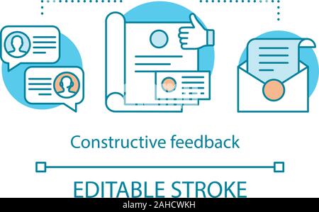 Feedback costruttivo concetto icona. Valutazioni e recensioni. Il Branding idea sottile linea illustrazione. Corporate identity. Il vettore isolato schizzo. Edi Illustrazione Vettoriale